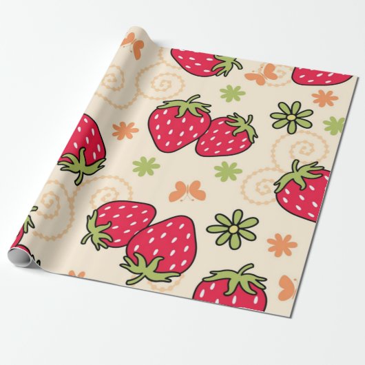 Papier Cadeau Motif de fraises (Déroulé)