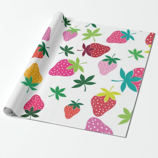 Papier Cadeau Motif de fraises (Déroulé)