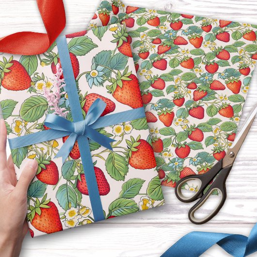 Papier Cadeau Motif de fraises d'été coloré