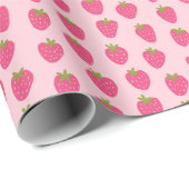 Papier Cadeau Motif de fraises roses (Coin rond)