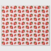 Papier Cadeau Motif de fraises rouges sur fond rose (Plat)
