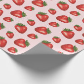 Papier Cadeau Motif de fraises rouges sur fond rose (Coin)