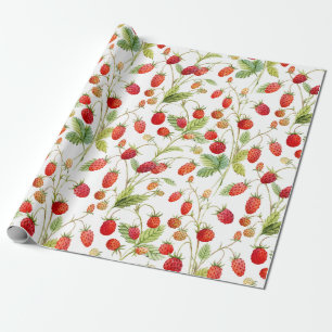 Papier Cadeau Motif de fraises sauvages Aquarelle