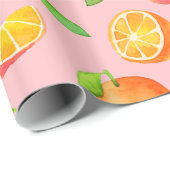 Papier Cadeau Motif de fruit d'oranges, agrume d'aquarelle (Coin rond)