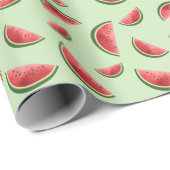 Papier Cadeau Motif de fruit pastèque sur fond vert (Coin rond)