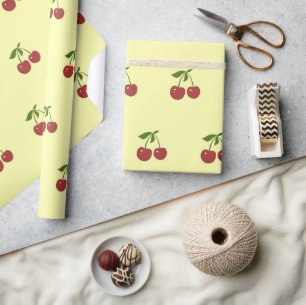 Papier Cadeau Motif de fruit vintage Cerise jaune et rouge