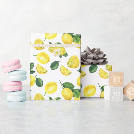 Papier Cadeau Motif de fruits aux citrons jaunes (Baby Shower)