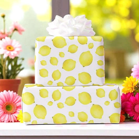 Papier Cadeau Motif de fruits de citron jaune blanc