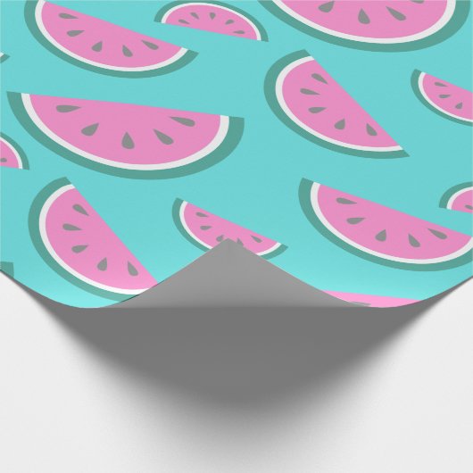 Papier Cadeau Motif de fruits d'été de pastèque en turquoise (Coin)