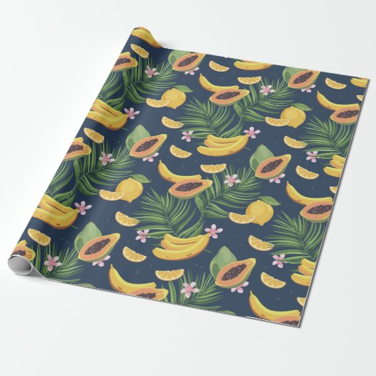 Papier Cadeau Motif de fruits exotiques (Déroulé)