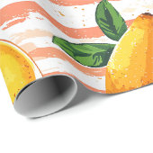 Papier Cadeau Motif de fruits Mango avec Feuilles verts (Coin rond)