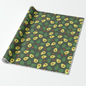 Papier Cadeau Motif de fruits moderne vert foncé jaune Avocado (Déroulé)