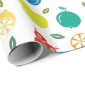 Papier Cadeau Motif de fruits, Plum, Orange, Citron, Poire, Pomm (Coin rond)