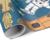 Papier Cadeau Motif de fusée astrologique du singe spatial (Coin rond)