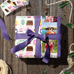 Papier Cadeau Motif de gâteau coloré Joyeux anniversaire avec no