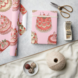 Papier Cadeau Motif de gâteau vintage sucré et de cerises