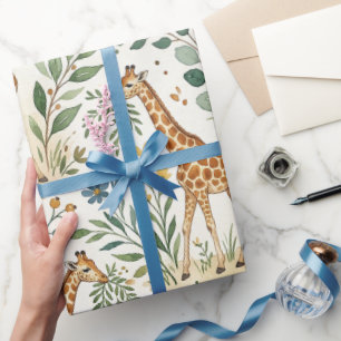 Papier Cadeau Motif de girafe à l'aquarelle mignon