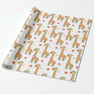 Papier Cadeau Motif de girafe mignon jaune impression d'animal d