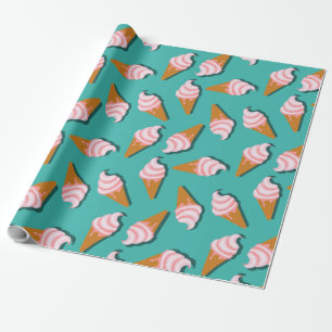 Papier Cadeau Motif de glace en cônes gaufrettes et de yaourt gl