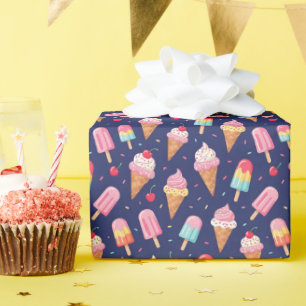 Papier Cadeau Motif de glace, popsicles et cerises