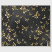Papier Cadeau Motif de glam or et papillons noirs (Plat)