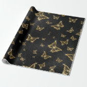 Papier Cadeau Motif de glam or et papillons noirs (Déroulé)