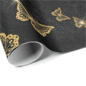 Papier Cadeau Motif de glam or et papillons noirs (Coin rond)
