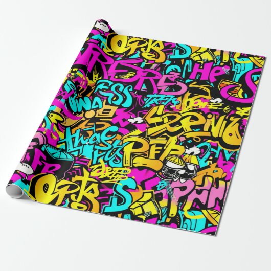 Papier Cadeau Motif de graffitis de bande dessinée (Déroulé)