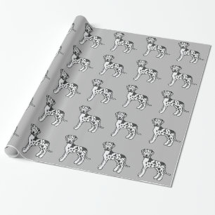 Papier Cadeau Motif de Grands Danois Harlequin sur Gris