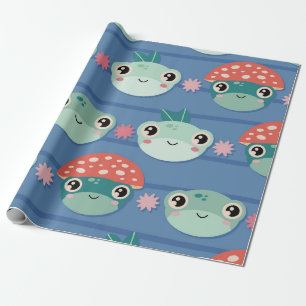 Papier Cadeau Motif de grenouille et de champignons
