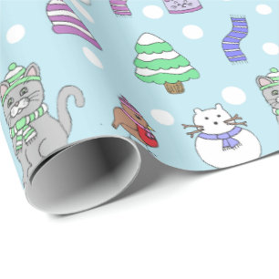 Papier Cadeau Motif de gribouillis dessinés à la main de chat d'