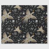 Papier Cadeau Motif de grues et de fleurs (Plat)