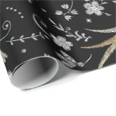 Papier Cadeau Motif de grues et de fleurs (Coin rond)