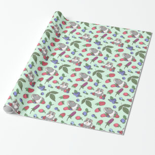 Papier Cadeau Motif de Guinéens et Berries à Mint Green