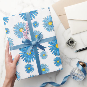 Papier Cadeau Motif de guirlande d'asters à l'aquarelle bleue et