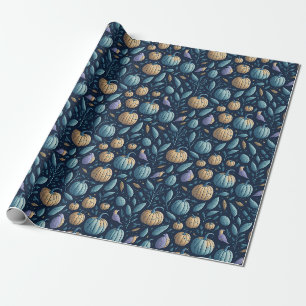 Papier Cadeau Motif de Halloween Citrouille Orange Bleue Fantais
