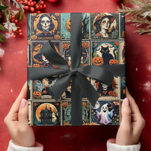 Papier Cadeau Motif de Halloween de sorcière de citrouille rétro
