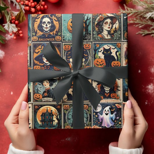 Papier Cadeau Motif de Halloween de sorcière de citrouille rétro
