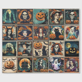 Papier Cadeau Motif de Halloween de sorcière de citrouille rétro (Plat)