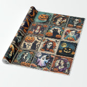 Papier Cadeau Motif de Halloween de sorcière de citrouille rétro (Déroulé)