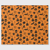 Papier Cadeau Motif de Halloween orange et noir (Plat)