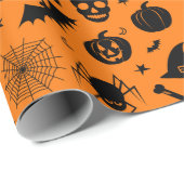Papier Cadeau Motif de Halloween orange et noir (Coin rond)