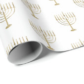 Papier Cadeau Motif de Hanoukka Menorah d'or de Faux (Coin rond)