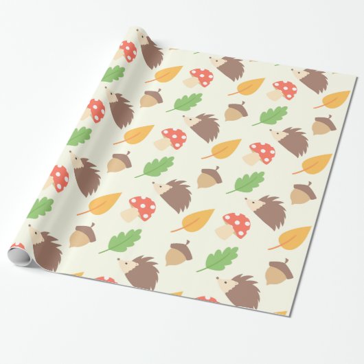 Papier Cadeau Motif de hérisson de chute (Déroulé)