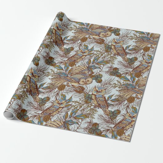 Papier Cadeau Motif de hibou (Déroulé)