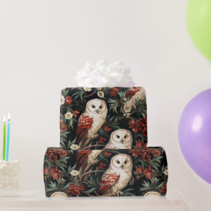 Papier Cadeau Motif de hibou floral Noël vintage fantastique