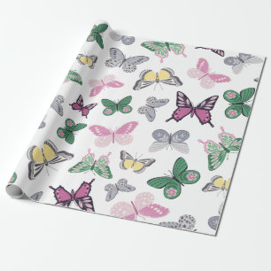 Papier Cadeau Motif de jardin de papillons à l'aquarelle