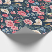 Papier Cadeau Motif de jardin floral bleu marine romantique (Coin)