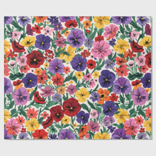 Papier Cadeau Motif de jardin floral de pensées printanières lum