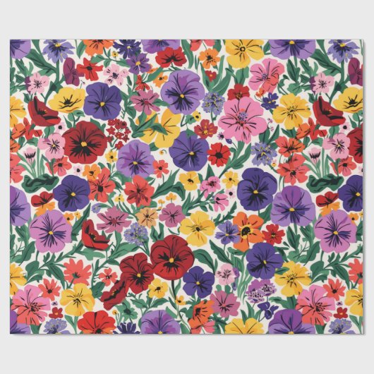 Papier Cadeau Motif de jardin floral de pensées printanières lum (Plat)